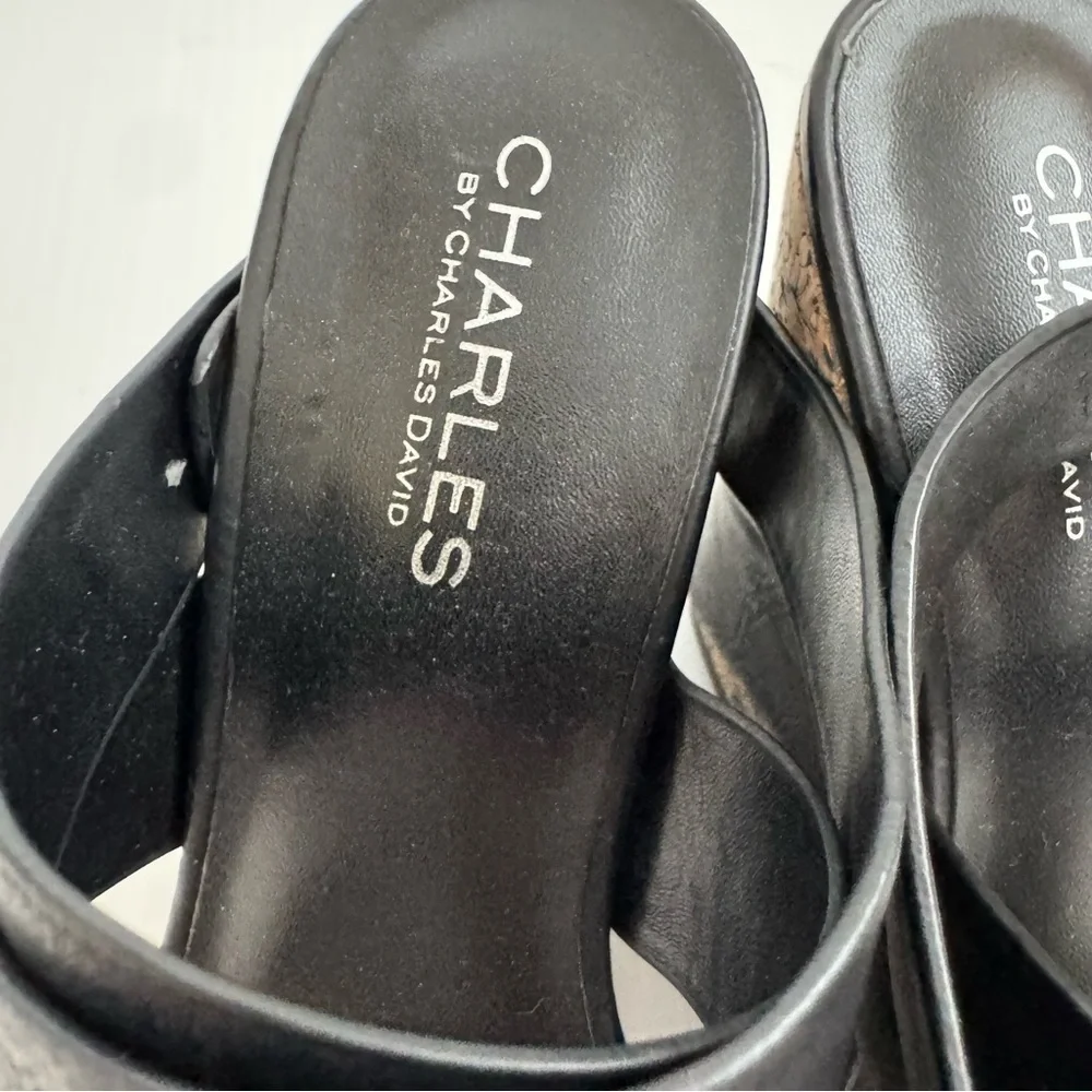 Charles by Charles David Arlington Black Cork platform Wedges sandals